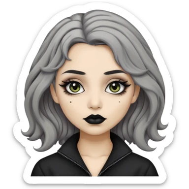  Beige olive skin  grey wavy hair black lips goth girl sticker