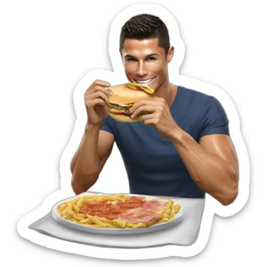 crea a cristiano ronaldo comiendo salchipapa sticker