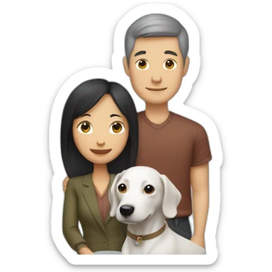 Asian woman white man couple with a dachshund sticker