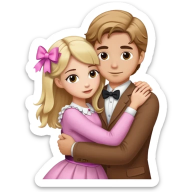 Brown hair white girl hugging blonde man with bows sticker