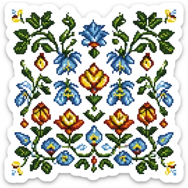 Traditional Ukrainian embroidery pattern, pixel art style, detailed and intricate sticker