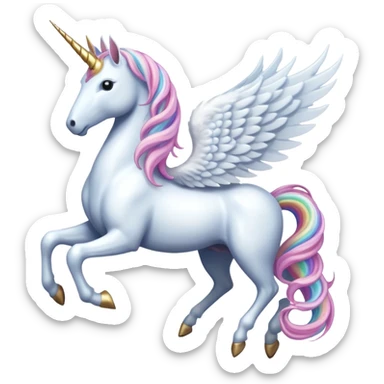 Cinematic Noble Unicorn with wings, slender with a flowing mane and tail and spiraled horn sticker
