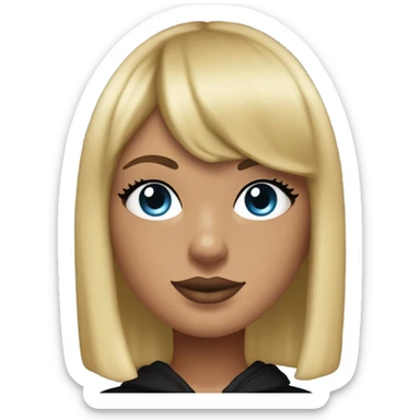 sun tanned girl with blonde and baby blue straight hair with curtain bangs, and Taylor Swift like makeup, in a black over-sized hoodie and leggings sticker