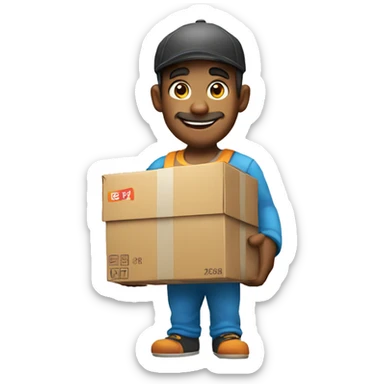 genie  as delivery boy  in his hand on the parcel  sticker