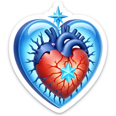 A translucent 3D heart with a sci-fi blue star inside sticker
