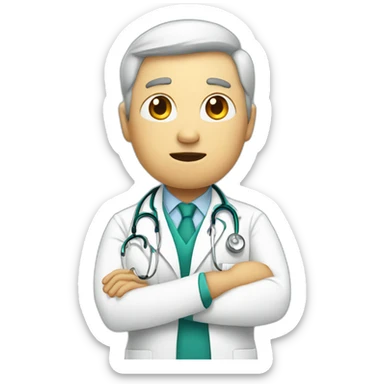 doctor thinking about an answer sticker