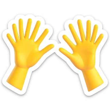 A 3D yellow emoji-style illustration of two open hands, positioned side by side and angled to the right, as if they are pushing something like a swing. Add motion lines behind the hands to the left to show a rightward pushing movement. Clean cartoon style, minimal background sticker
