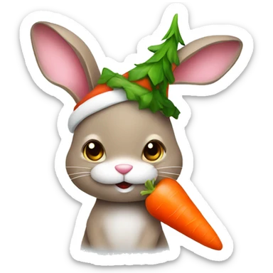 Bunny wearing Xmas hat and carrot sticker
