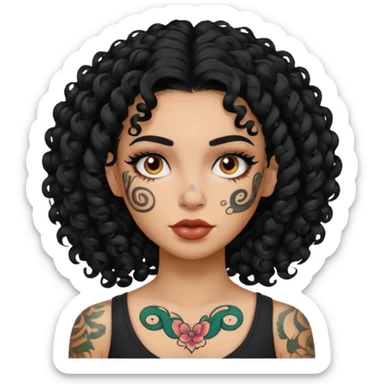 woman curly hair and heavy face tattoo sticker