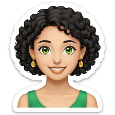 girl showing happiness, medium skin tone, short curly black hair, gold earrings, green eyes Minimal emoji showing happiness, medium skin tone, short curly black hair, gold earrings, green eyes sticker