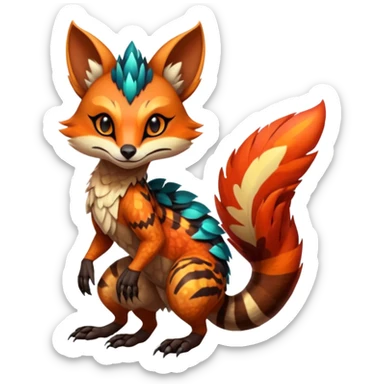 Fiery Wicked Cool Hot Badass Genet-Numbat-Sergal-Meloetta-Vernid-fusion-hybrid-creature sticker