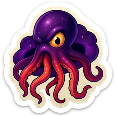 Create a dramatic and unsettling cosmic monster coming through a hole in the sky in emoji style with no background, focusing on the retro stickers style look. sticker