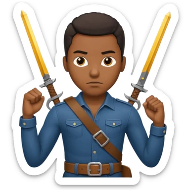 Black man with a belt folded in his right hand like a weapon sticker