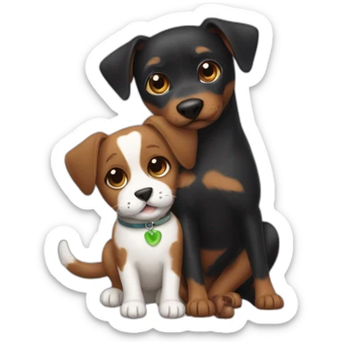 Black mackerel cat hugging brown Jack Russell dog sticker