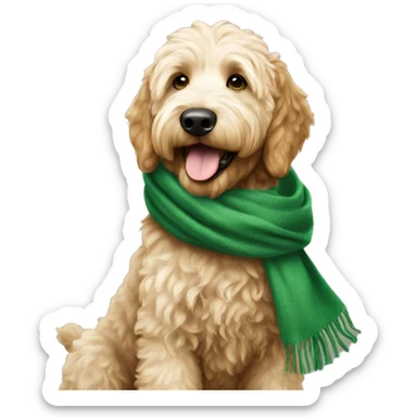 Golden doodle wearing  green scarf sticker