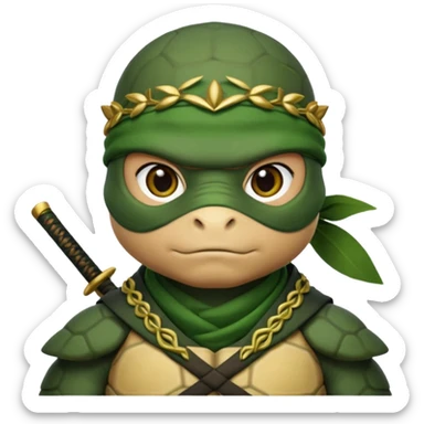 a turle ninja wearing laurel wreaths sticker