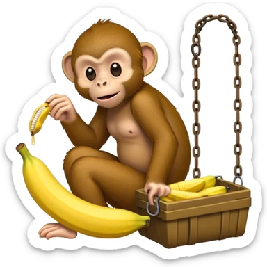 Make a monkey eating a banana in a trap sticker