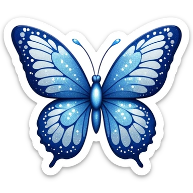 Navy blue butterfly with white glitter sparkles sticker