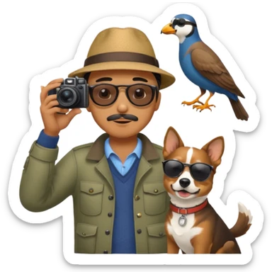 A photographer with his dog photographing birds. sticker