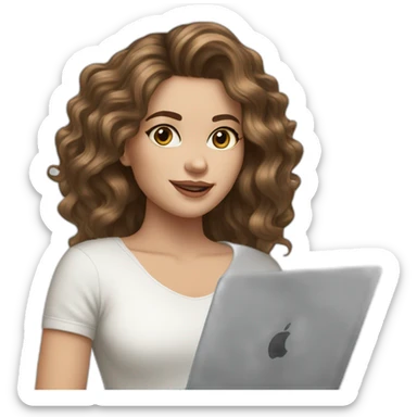 brown balayage wavy hair white girl with macbook sticker