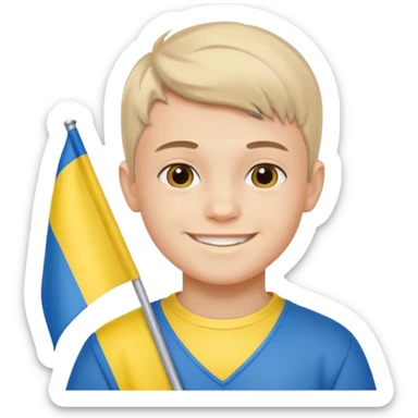 The Ukrainian boy with flag sticker