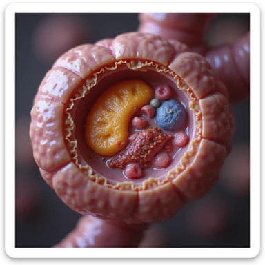 hyperrealistic 4K image showing fatty acid transport mechanism in mitochondrion, highlighting carnitine and cellular structures sticker