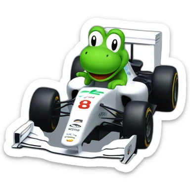 Green Yoshi in a Mercedes F1 racing car sticker