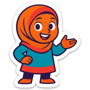 Make the hijabi girl smiling, keep vibrant cartoon style, no background. sticker