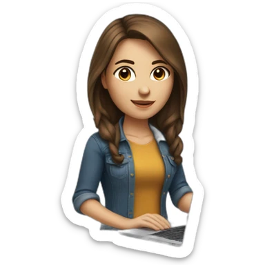 pretty programmer girl with brown hair working with MacBook sticker