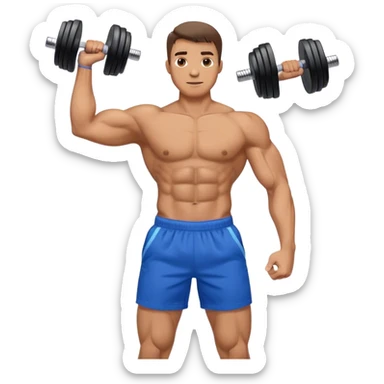 man with blue shorts doing side-lateral raise (T pose) with light dumbbells sticker