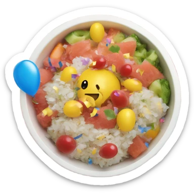 Poke bowl with balloons and confetti sticker