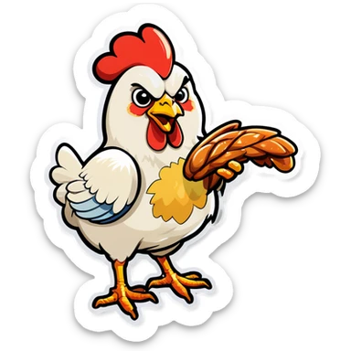 A chicken eating a chicken wing sticker