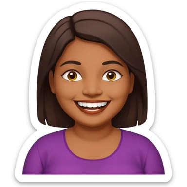 40 yr old chubby sri lankan woman, dark skin, straight brown hair, big smile, white teeth sticker