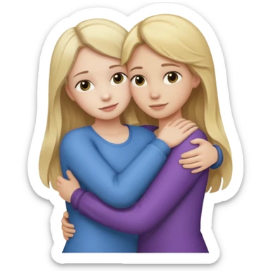 two girls who hug eachother. one has dark blonde hair and very pale skin, other has fair skin and blonde hair sticker
