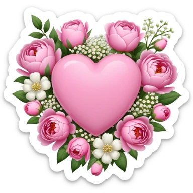 pink heart with flowers sticker