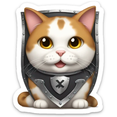 Fat calico cat with a shield  sticker