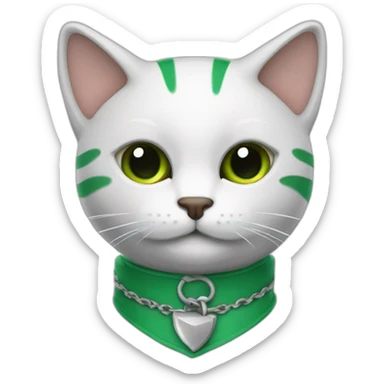 gato rayado color blanco con plomo usando un collar verde sticker