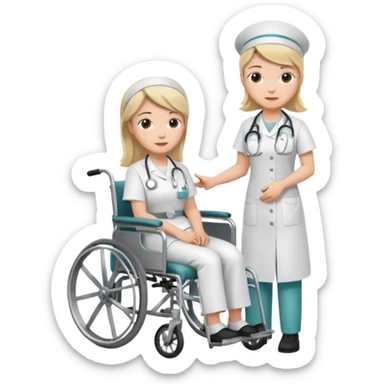 a nurse is taking care of a patient in wheelchair sticker