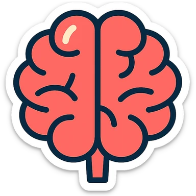 brain icon, clear outlines, strong shadows and highlights, psychosomatics and psychology theme, fun and not too complex sticker