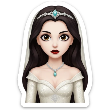 Bride of Dracula with long dark brown hair, ivory sequin outfit sticker