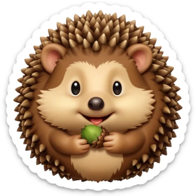 A round hedgehog with a small fuzzy beard puff under its nose, smiling shyly while holding a tiny acorn.



















 sticker