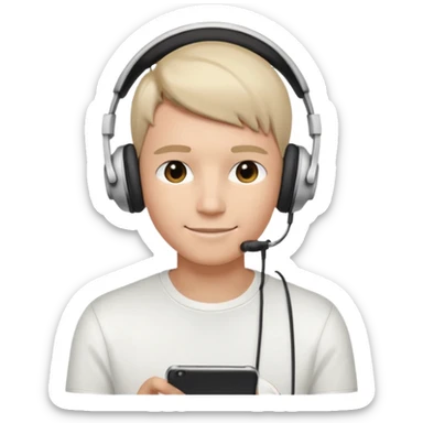 a person wearing headphone, having styleish haircut & wearing shirt of white colour sticker