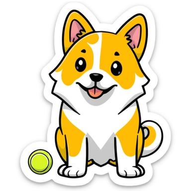 playful dog with tennis ball sticker