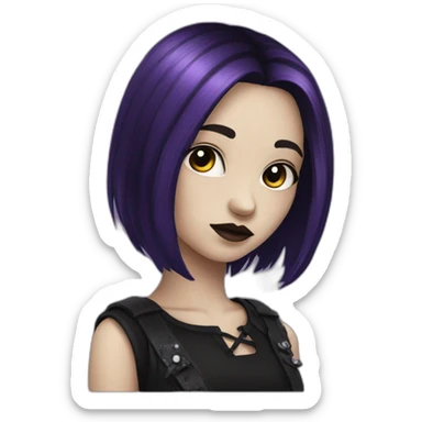 gothic girl long dark black and purple hair sticker