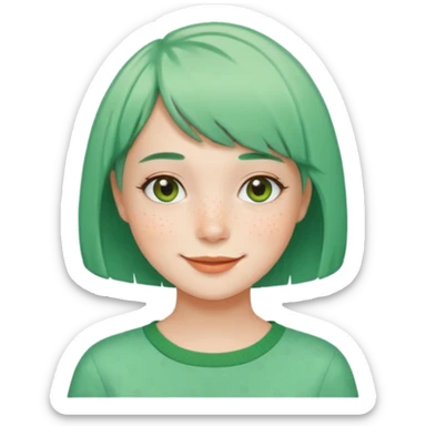 Girl with Mint Bob Cut – short green hair, cheerful smile. sticker