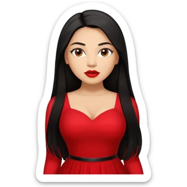 Light skin brown eyes glamorous full figured women black long straight hair red lips sticker