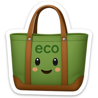 Add the word 'eco' as a logo to the bag, make the bag green, in the style of apple emojis with no background (transparent). The style is apple emoji style, concise and clean. sticker
