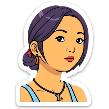 Asian woman with LV tattoo on left cheek sticker