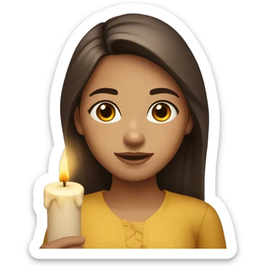A light-skinned brunette with brown eyes holds a candle in her hands sticker
