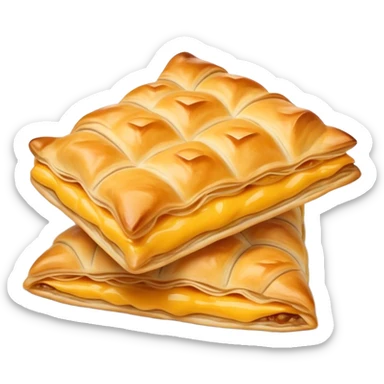 Cinematic Realistic Burek sa Sirom Dish Emoji, showcasing a flaky pastry filled with cheese rendered with crisp textures and appetizing, warm lighting. sticker